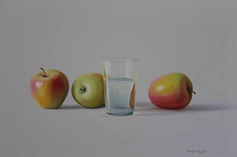 Vaso de agua y Manzanas
