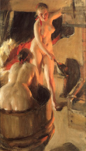 Women bathing in the sauna